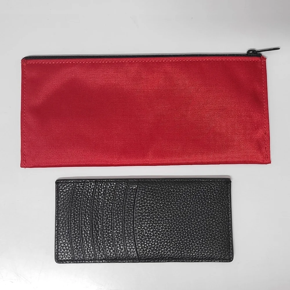 Kate Spade NY Red Vinyl Accessory Pouch & Black Pebbled Leather Card Case Set